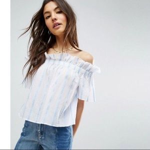 Cute Off-the-Shoulder Striped Jacquard Top